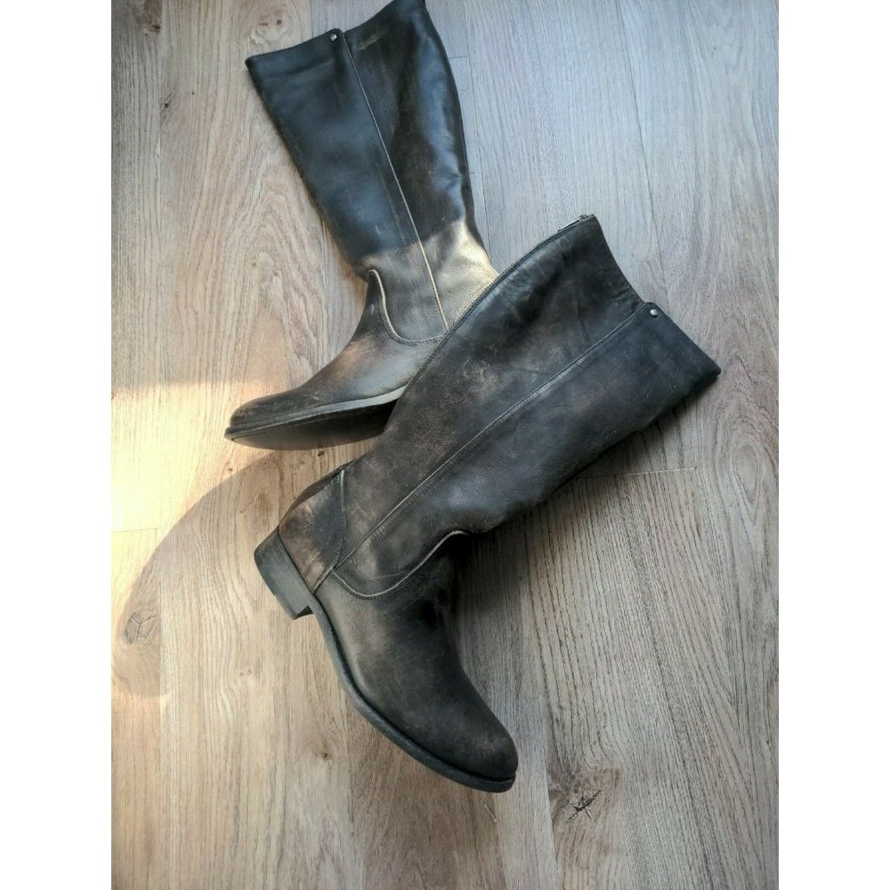 Frye Melissa Stud Back Zip Riding Boots Womens 7 Distressed Black Leather